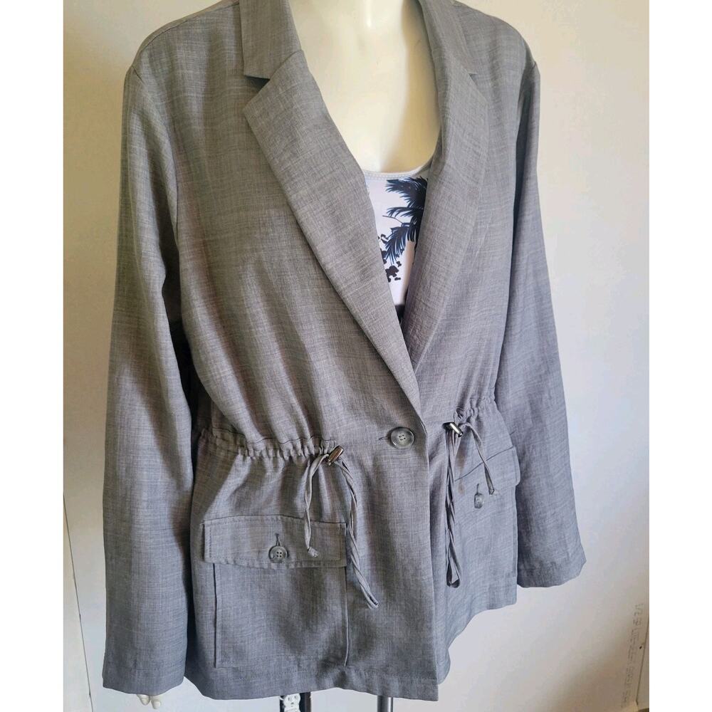 Soho Apparel Ltd Women’s Sz XL Blazer Gray Button Cinch Adjustable Sides
